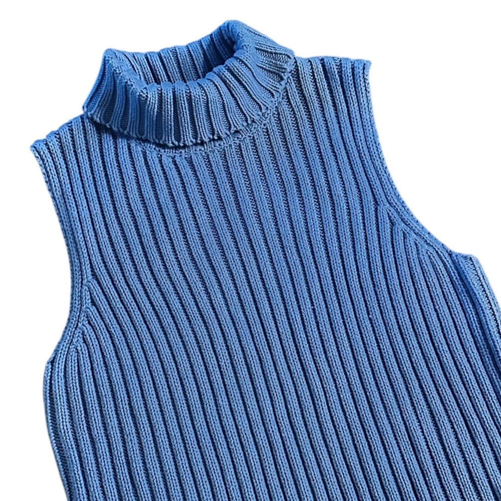 Faded Glory Sweater Vest Womens XL Blue Excellent Y2K Preppy Turtleneck Ribbed
